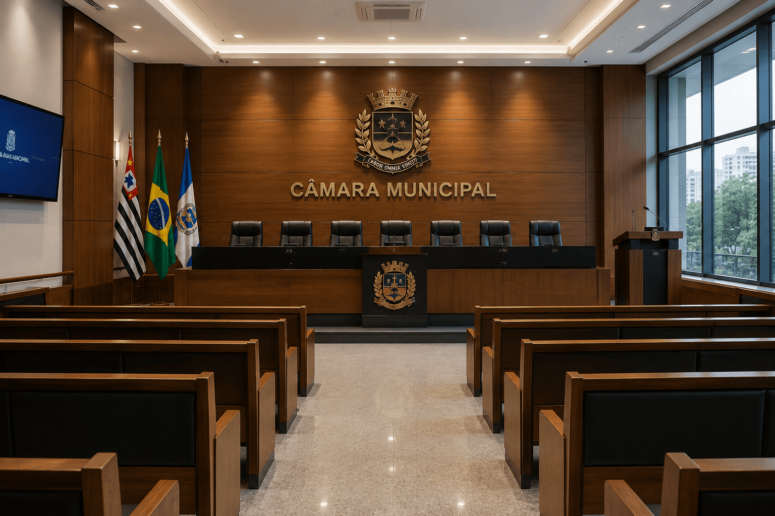 Salão plenário de câmara municipal brasileira